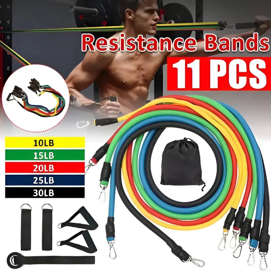 11 PCS Latex Resistance Band Set Yoga Pilates Abs Exercise Fitness Gym Workout Set