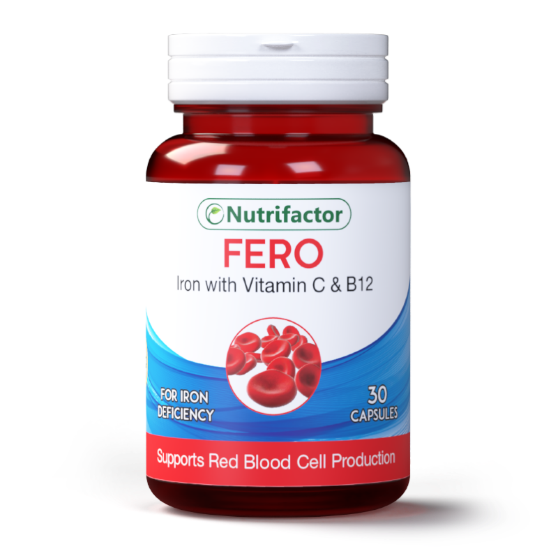 Nutrifactor Fero Iron Tablets with Vitamin C, B12 & Folic Acid – Iron Supplements for Women & Men