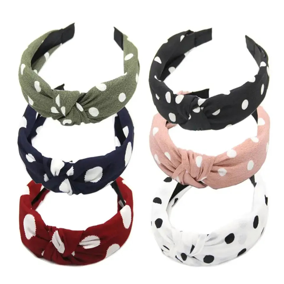 1 Pcs Korean Style Solid Fabric Dotted Knot Hair Band