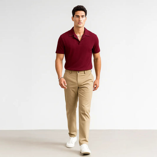 Textured Waffle Knitted Polo T-shirts for Men