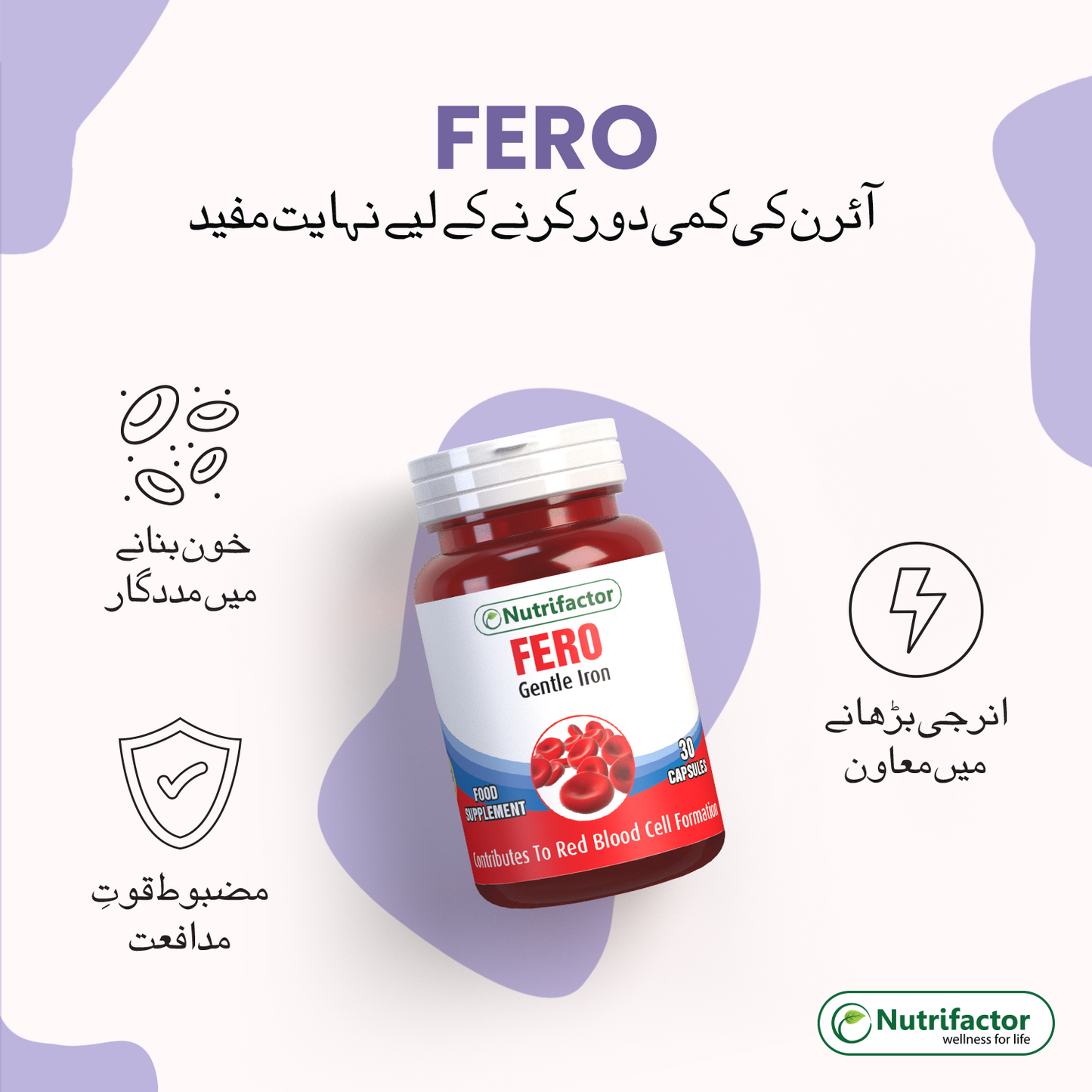 Nutrifactor Fero Iron Tablets with Vitamin C, B12 & Folic Acid – Iron Supplements for Women & Men